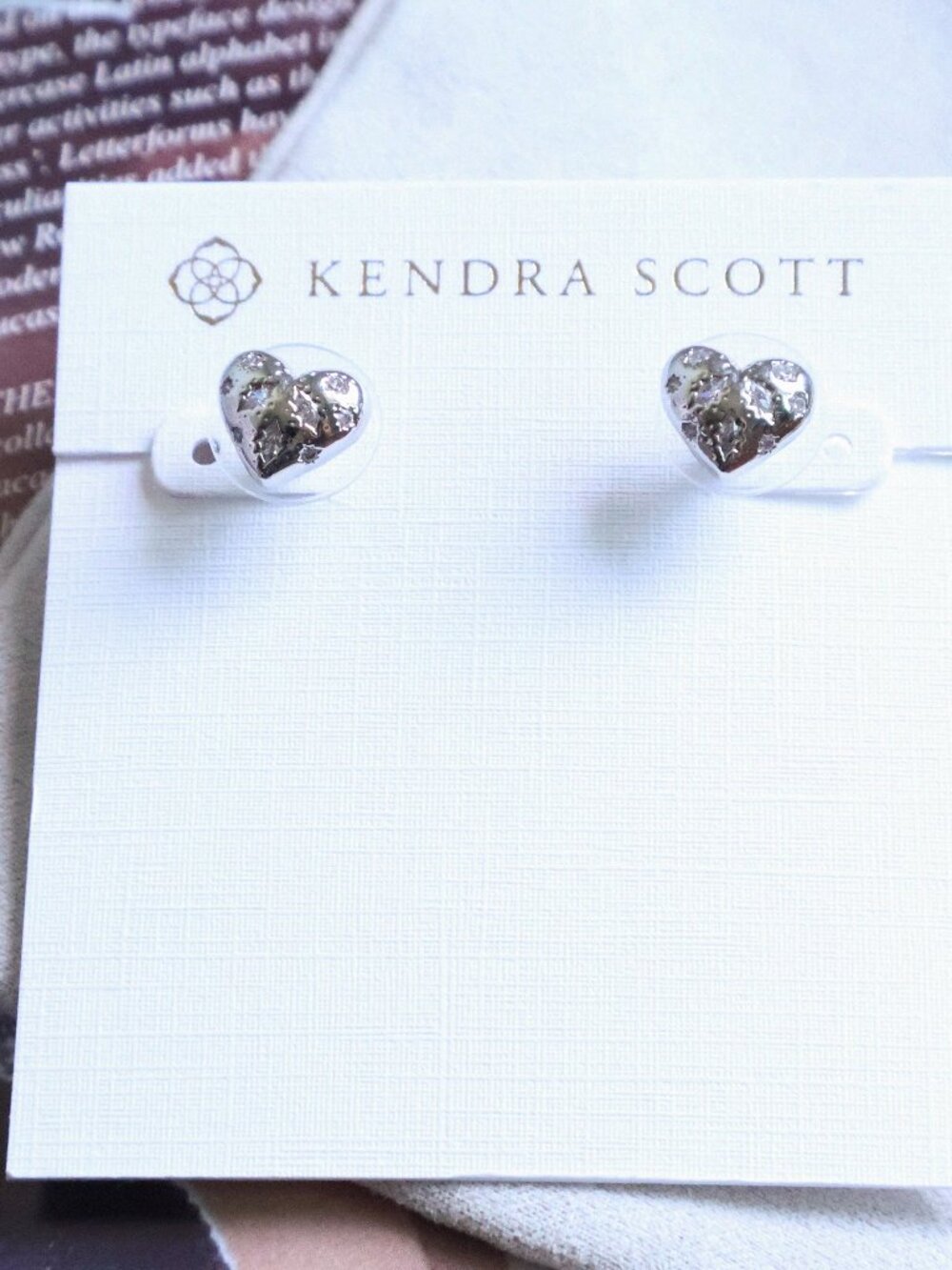NEW Kendra Scott Holland Heart Stud Earrings Silver White CZ